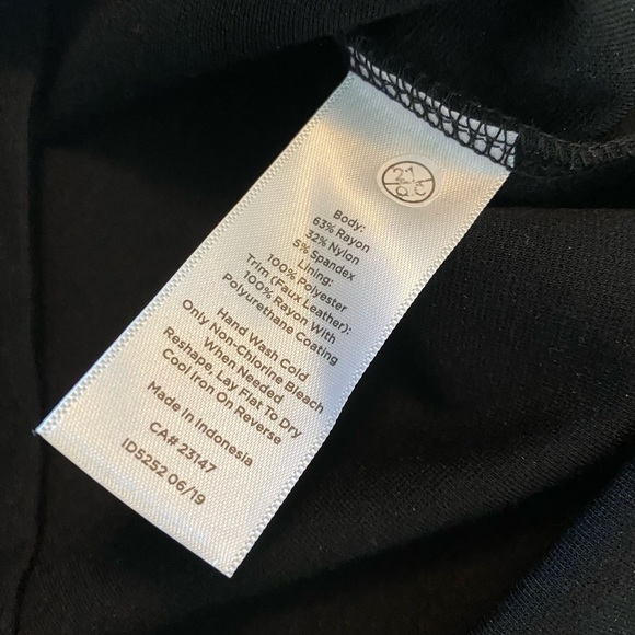 TALBOTS Black Ponte Knit Faux Leather Trim Dress Sz 10P 3/4 sleeves EUC - Picture 8 of 13